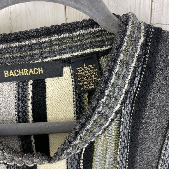 Vtg Bachrach Sweater Men’s L Black Gray Striped Textured Biggie Cosby 90s USA - Picture 3 of 9